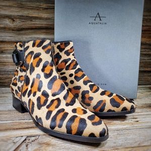 Aquatalia Faria Haircalf Leopard Ankle Boots